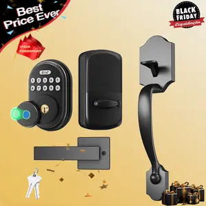 Valentine's Day Gift Fingerprint Door Lock Set, Keyless Entry Door Lock, Front Handle Set, Electronic Keypad Deadbolt with Lever Handle, 2 Keys, Auto-Locking, One-time Codes, Easy to Install, Matte Black FathersDayGift