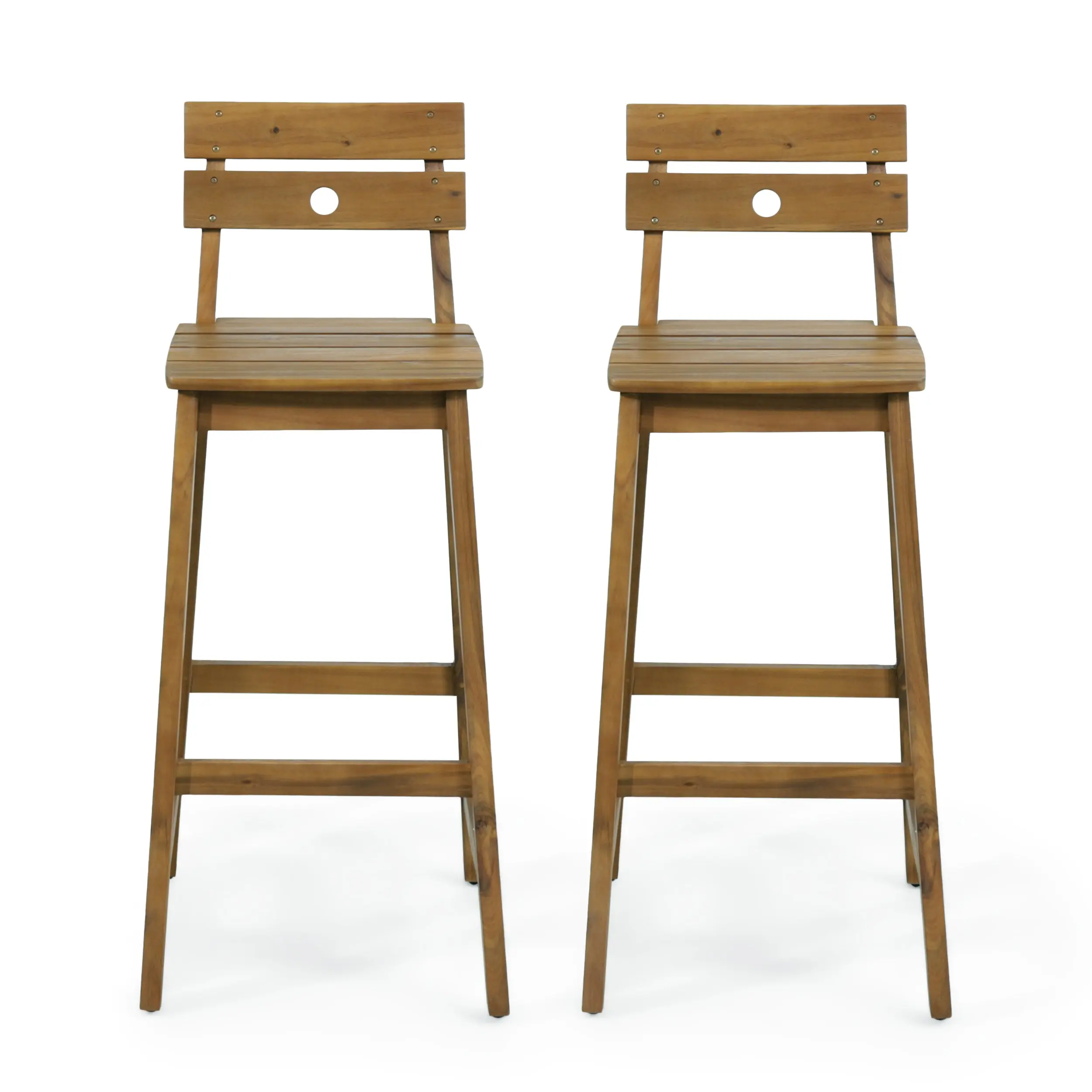 GDFStudio Ismay Outdoor Acacia Wood 30-in Kitchen Barstools (Set of 2), Teak, Kitchen Bar Stools