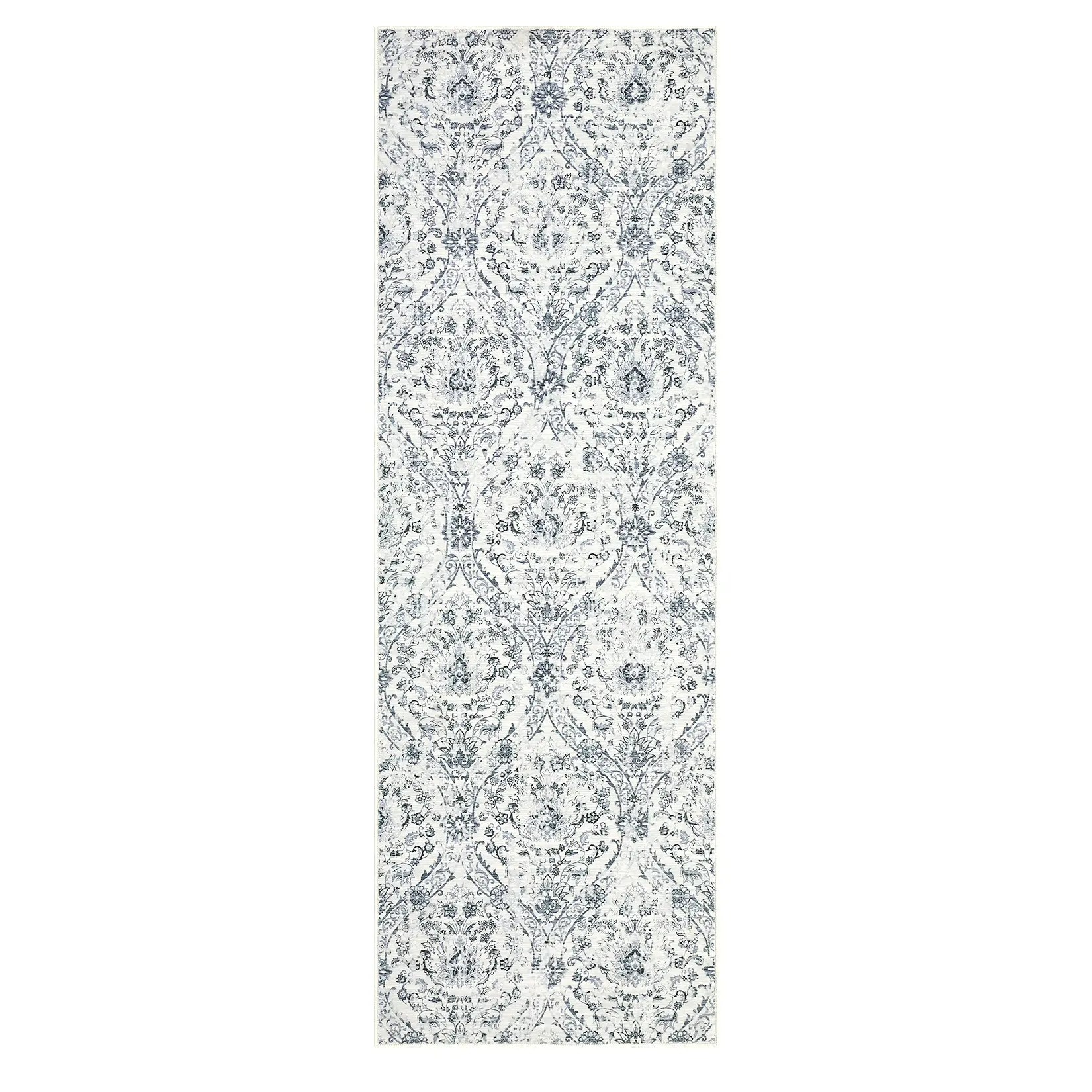 2 x 6 ft Rectangular Soft Stain Resistant Heavy Duty Polyester Fiber Rug - Beige Gray Damascus Floral Print, Foldable Washable, Home Decor Indoor Area Rug for Hallway, Bathroom, Home Decor Rugs, Indoor Area Rugs