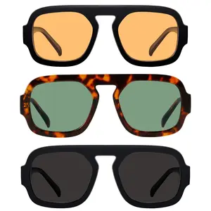 1-3PCS KesaPlan Square designer sunglass Vintage Aviator Sunglasses Set Double Bridge Women Men Large Thick Frame trending sunnies  hair friendly sunglasses easy wearing  sunglasses UV400 modern gift fashion styling accessory  Trendy Shades