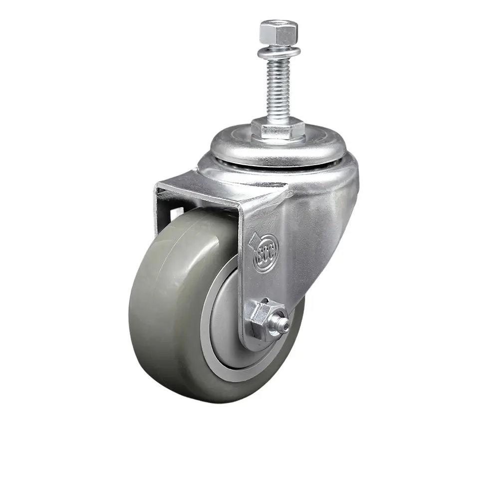 Service Caster SCC-TS20S3514-PPUB-M1015 Polyurethane Swivel Threaded Stem Caster, 3.5x1.25 in. Gray Wheel, 10 mm Stem, Ball Bearing, Bolt Hole, 250 lbs Capacity, Non-Marring, Metal Rigid, for Material Handling Carts/Shop Projects, Equipment Compatible