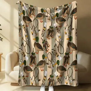 Vintage Striped Mallard Duck Flannel Blanket, Chef Duck & Kitchen Tool Print Fleece Throw, Soft Cozy Warm Blanket for Couch Bed, Perfect Gift for Duck Lovers