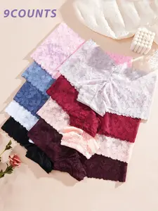 Tiktok Bestseller French Lace Patchwork Floral Women's Elegant Chic Lingerie Panties Set of 9, Sheer Lace Panty, Breathable Non-Sweaty, Multiple Colors Available, Essential for Hot Girl Wardrobe