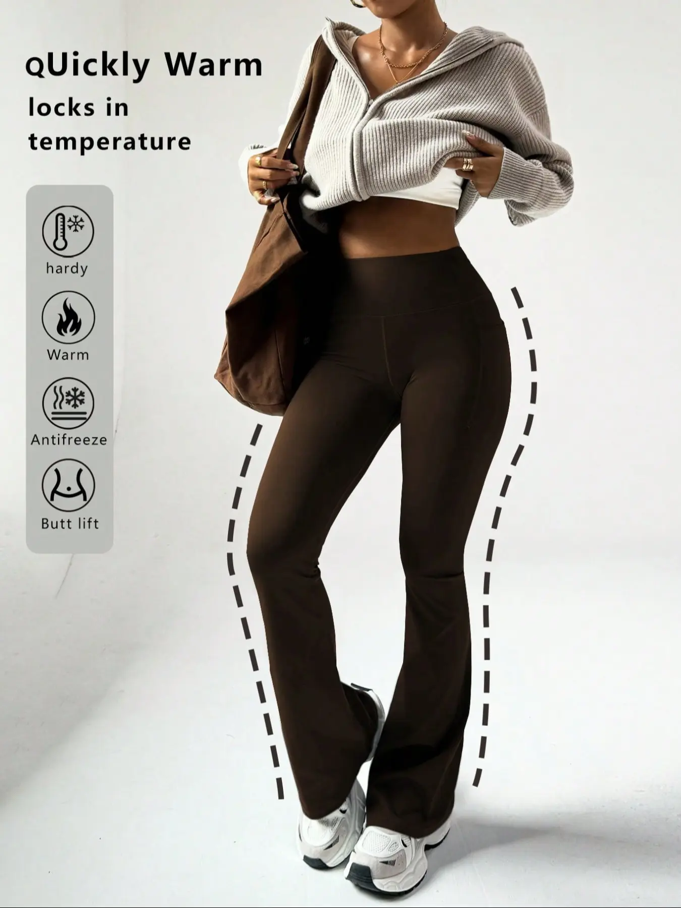 Women's Winter Fleece Lined Flared Pants, Tummy Control High Waist Casual Tight Fit Knitted Leggings, Warm & Comfortable for Cold Weather
