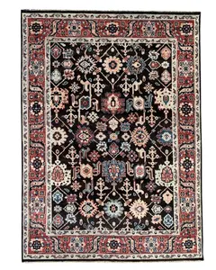 360 stand Handmade Wool Fiber Traditional Serapi Area Rug, 8x10 ft, Cocoa Brown & Retro Red, Medallion Motif, Stain Resistant, Ethnic Area Rugs, Hand-Woven Area Rugs