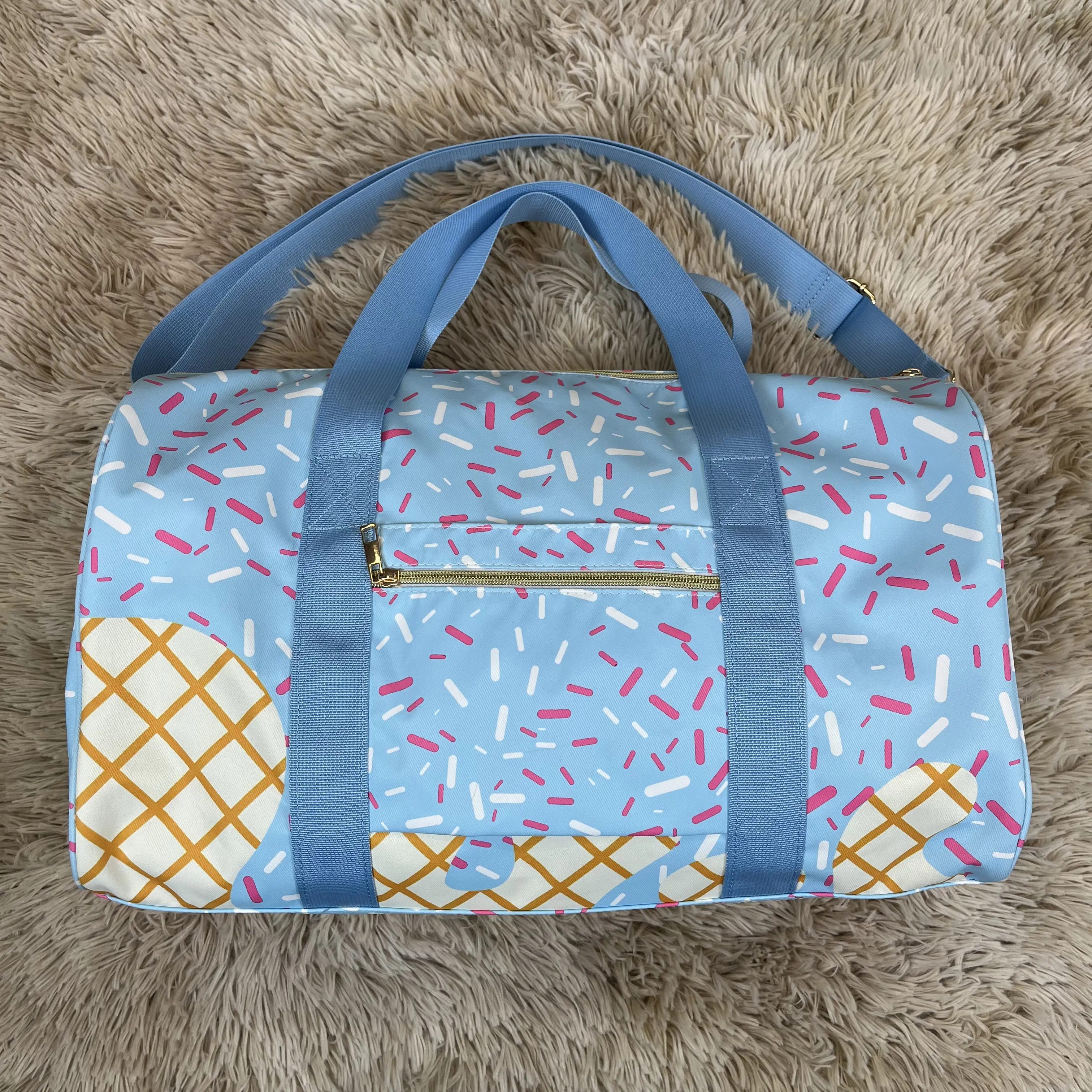Duffle Bag with Fun Ice Cream Drip and Sprinkles Design, Fashionable Weekender for Travel and Outings, Fashionable Bag, Travel Duffel Bag