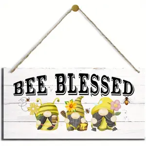 Bee Blessing Wooden Wall Decor, Rustic Hanging Art with Cute Bee Gnome, Natural Wood Sign, Perfect for Kitchen Living Room Bathroom, Interior Wall Decor