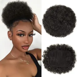ROSMILE Afro Puff Drawstring Ponytail Extension with a Lightweight Feel, Premium Synthetic Short Bun Adopts a Firm Clip-In Design, Kinky Drawstring Curly Ponytail Works for Daily Wear and Fits Women and Children