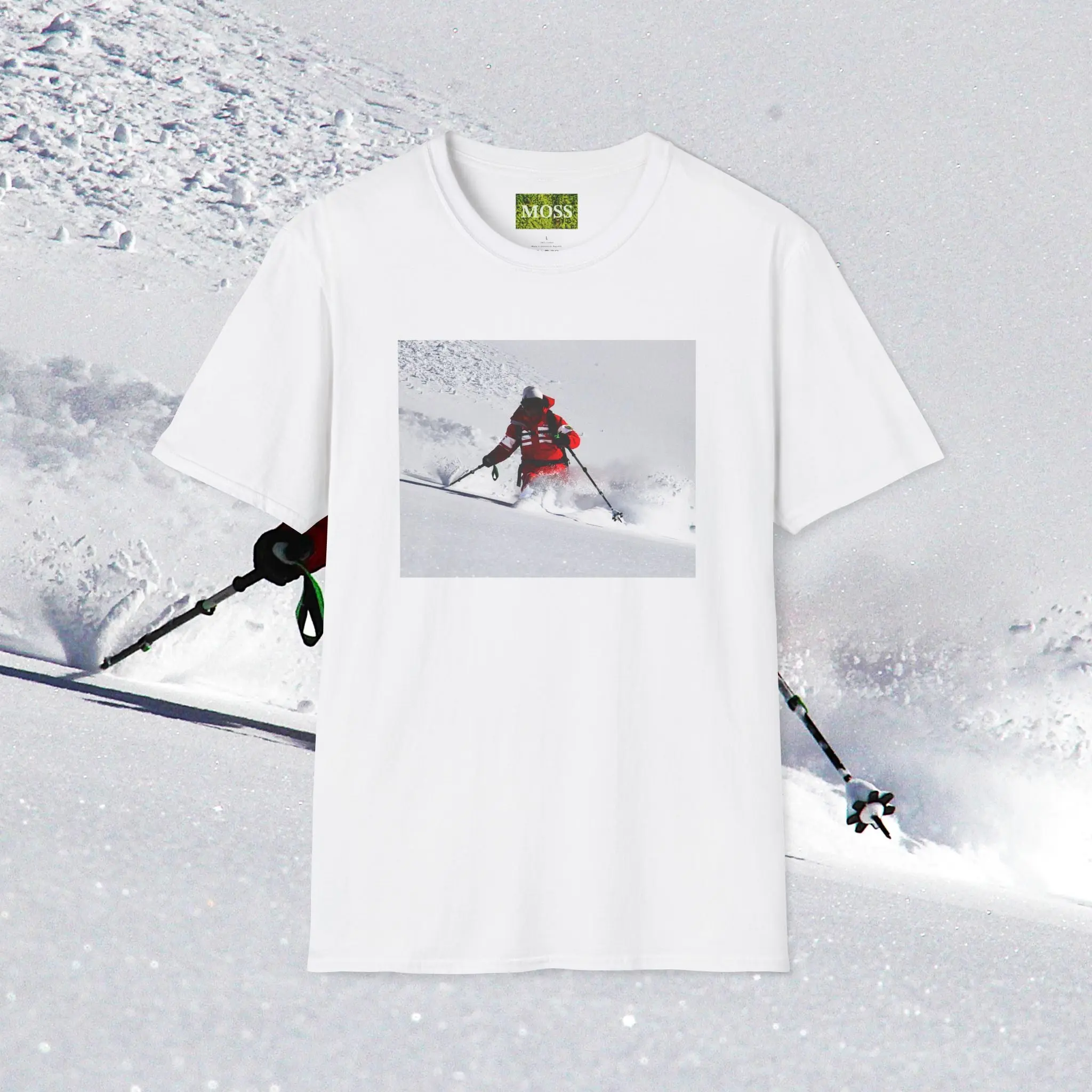 MOSS, Chasing Powder: Unisex Softstyle T-Shirt