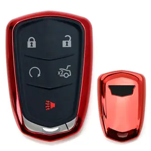 iJDMTOY Chrome Finish Red TPU Key Fob Protective Cover Case For 2015-up Cadillac ATS CTS CT6 ELR XTS XT5 SRX Escalade (Please Verify Your Actual Key Before Buying)