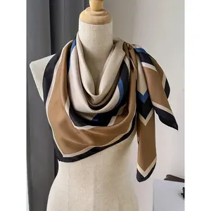 Women's Random Geometric Print Silk Scarf, Fashionable Soft Comfortable Shawl for Daily Wear, Elegant All-match Accessories for Women & Girls