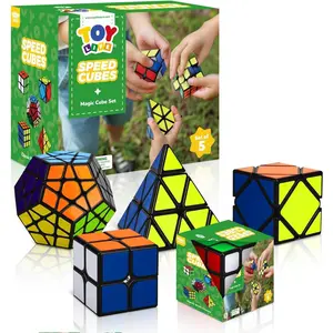 Speed Cube Set 5 Pack Magic Cube Includes 3x3 2x2 Speed Cube Pyramid Cube Megaminx Puzzle Cube Bundle for Kids & Adults