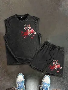 Men's Casual Loose-Fit Summer Sleeveless Vest, Print, Thin Fabric Kint Style, Washed Vintage Look, Perfect for Daily Wear & Outdoor Activities