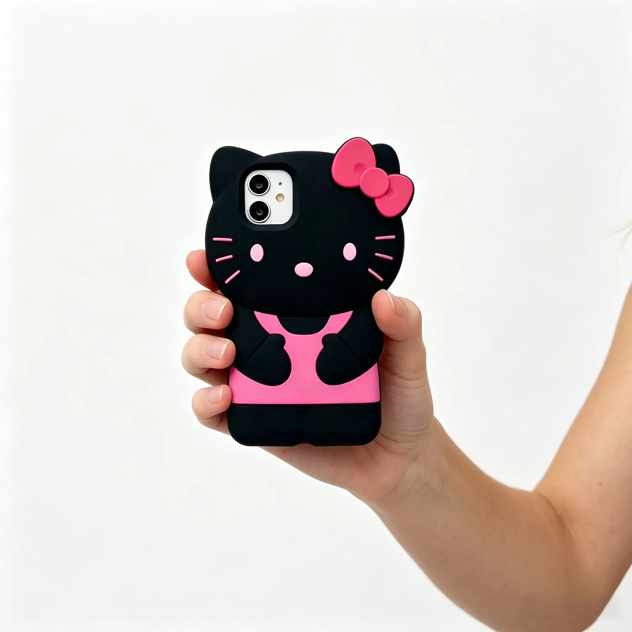 Sanrio Hello Kitty Black Silicone Shockproof Durable Phone Case - Mobile Phone Accessory for Women, Kawaii Cartoon Aesthetic Cover for Smartphone, Cellphone, Handheld Devices