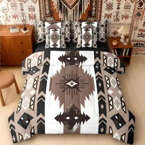 Feelyou 7-Piece Queen Comforter Bed Set - Western Southwestern Aztec Ethnic Tribal Arrow Exotic Geometric Bedding with Sheet Set for Boho Decor, Queen Comforter Set