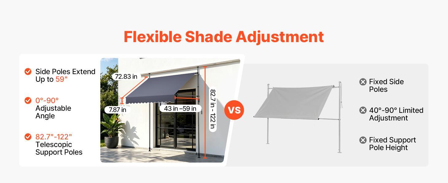 VEVOR Sturdy Manual Retractable Awning, 78" Polyester Parasol Canopy Sun Protection Shelter, Height-Adjustable with Crank Handle for Backyard, Garden - Canopies & Shade Retractable Roof Parasol#BackToSchool