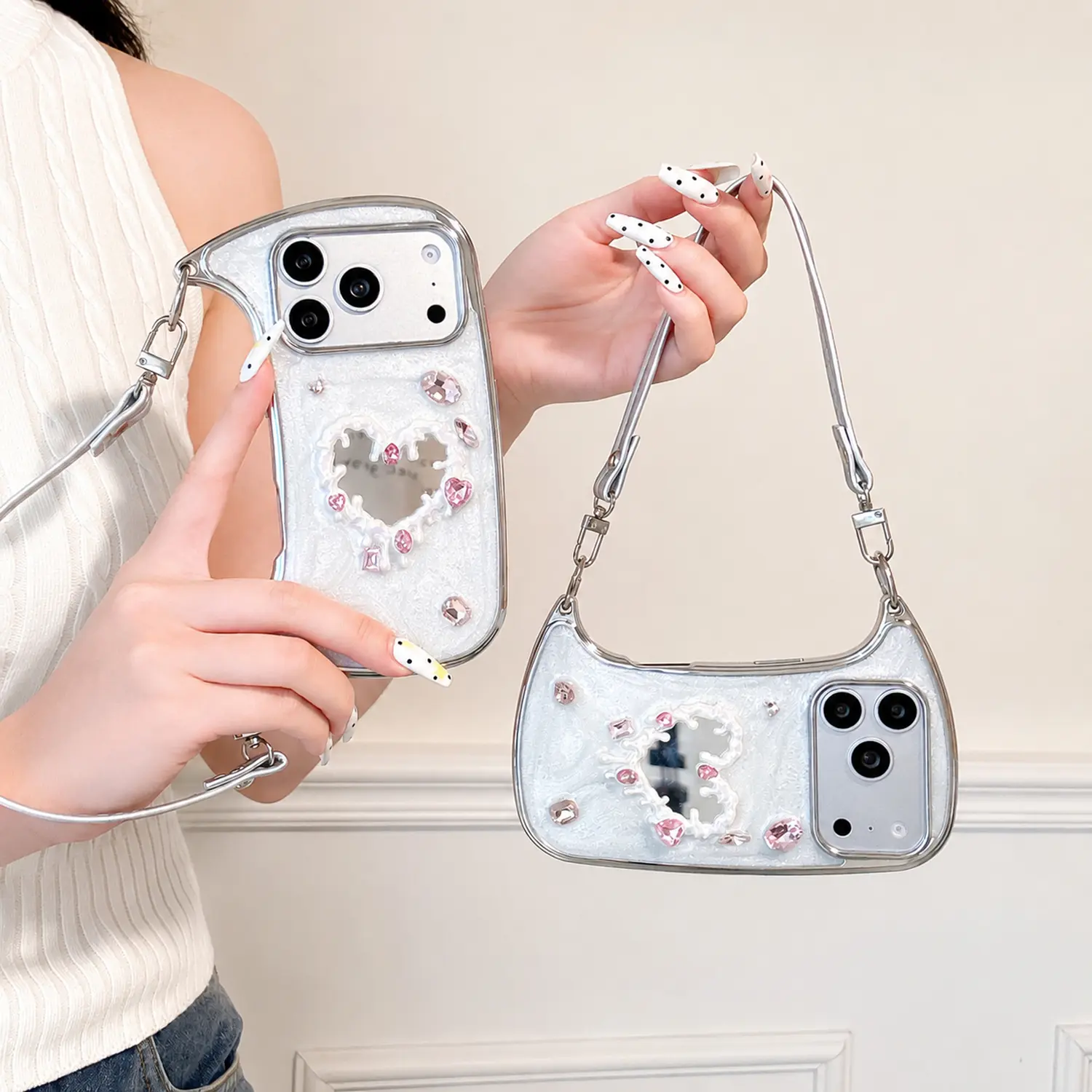 For iPhone 17 Pro Max 16 15 14 13 Case Wallet-Shaped with Strap Bracelet Chain Women Girls Aesthetic Cute Glitter Bling Wallet-Shaped with Strap Bracelet Chain Shockproof Protective Case Lanyard 3D Diamond Sparkle Case