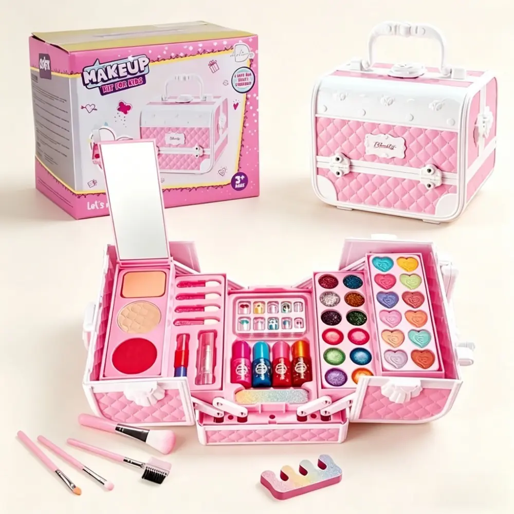 1pc Washable Kids Makeup Kit for Girls - Real Washable Cosmetics with Mirror, Eyeshadow, Lipstick, Blush, Brushes, Portable Princess Makeup Book, Pretend Play Beauty Toy, Birthday/Christmas Gift Stress Relief Toy, Children's Day