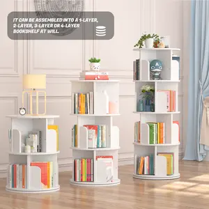 Rotating Bookshelf - Small Corner Bookshelf for Small Space, 360 Display 4 Tier Floor Standing Bookcase Storage Rack, Wood Narrow Book Shelf Organizer for Bedroom, Living Room