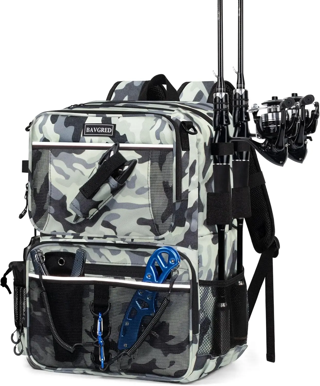 Fishing Backpack with Removable Bait Binder, Water-Resistant Tackle Organizer with Rod Holders & Adjustable Compartments, Portable Fishing Accessories & Fishing Gear Bag