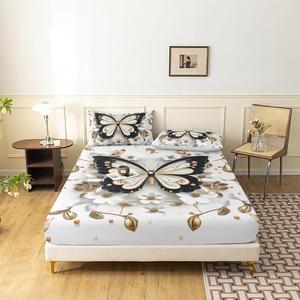 butterfly print microfiber bed sheets sets, including 1 count fitted sheet & 2 counts pillowcase without filler, soft comfortable bedding set for home bedroom, decorative bedsheet sets