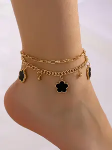 Elegant Four-Leaf Clover Chain Anklet, Dual-Layer Luxury Foot Jewelry, Versatile Accessory for All Occasions, High-Quality Design