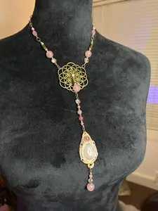 The Flower of Life and Rose Quartz Crystal Body Grid Activation Necklace for Adults