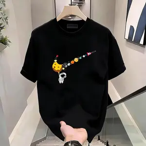 Men's fashion cotton graphic T-shirt featuring space planet elements, breathable and comfortable, machine washable, unisex design, perfect for summer casual wear.