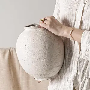Large White Ceramic Vase - 9.8 Inch Rustic Farmhouse Vase for  Decor, Minimalist Tall Vases for Living Room, Tab, Bathroom, Holiday & Weddings (Sandstone White)