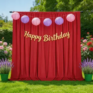 2 Panels 5x10ft Red Silky Fabric Backdrop, Smooth Draping Polyester with Waterfall-Like Drape for Romantic Wedding Arch, Birthday, Baby Shower, Stage Decor