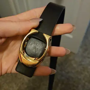 French Simple Style C-Shaped Buckle Genuine Leather Thin Belt for Women, Skinny Belts, Commuter Suit Shirt Decoration Waistband, Fashion Accessory