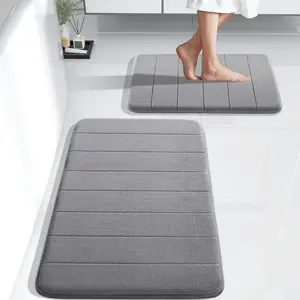 2-Piece Soft Absorbent Memory Foam Bath Mat Set, Quick-Dry, Machine Washable, 17x24 + 31.5x19.8 Inches