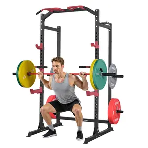 fathersdaygift VEVOR Power Cage Power Rack, Multifunctional Barbell Squat Rack with Adjustable Height, Home Gym Strength Training Workout Equipment with J-Hooks More Fitness Attachment for Bench Press Pull-Up Dips