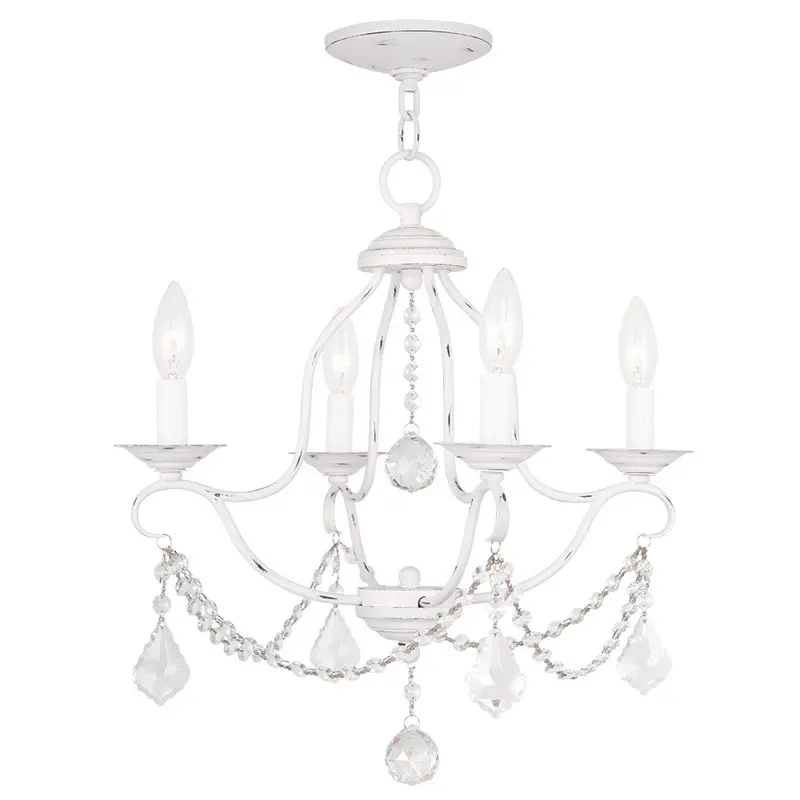 4 Light Antique White Mini Chandelier with Steel base material