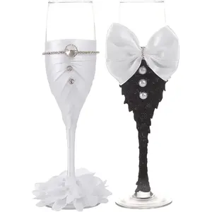 Wedding Champagne Glasses for Bride and Groom - Toasting Bridal Shower s - Mr and Mrs Wedding Glasses - Set of 2
