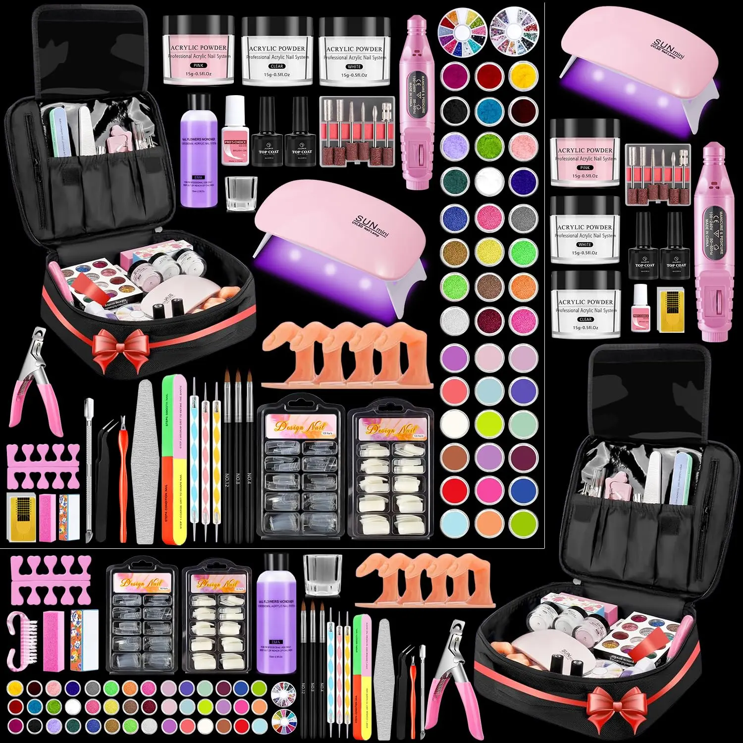 Professional Acrylic Nail Kit for Beginners - 42 Colors Glitter Powder, Liquid, UV Light, Drill, Practice Finger Nail Bag Organizer Case, Nail Polish, Manicure