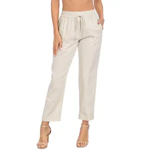 HDE Linen Blend Drawstring Ankle Pants for Summer with Pockets | Comfortable Fabric