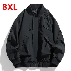 Men’s plus-size loose fashion jacket with pockets for spring/autumn, suitable up to 130 kg; available in sizes 7XL, 5XL, and 6XL; bomber and workwear styles.