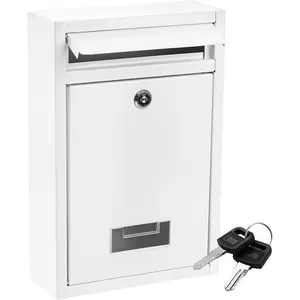 Mailbox with Key Lock, Steel Cover Metal Dropbox for Envelope, Letter, Home, Office Business, White