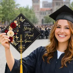 Personalized Graduation Cap Topper, Class of 2026 Gift Idea, Custom Name Grad Cap Decor, Floral Inspirational Quote Topper, Senior Cap Decor