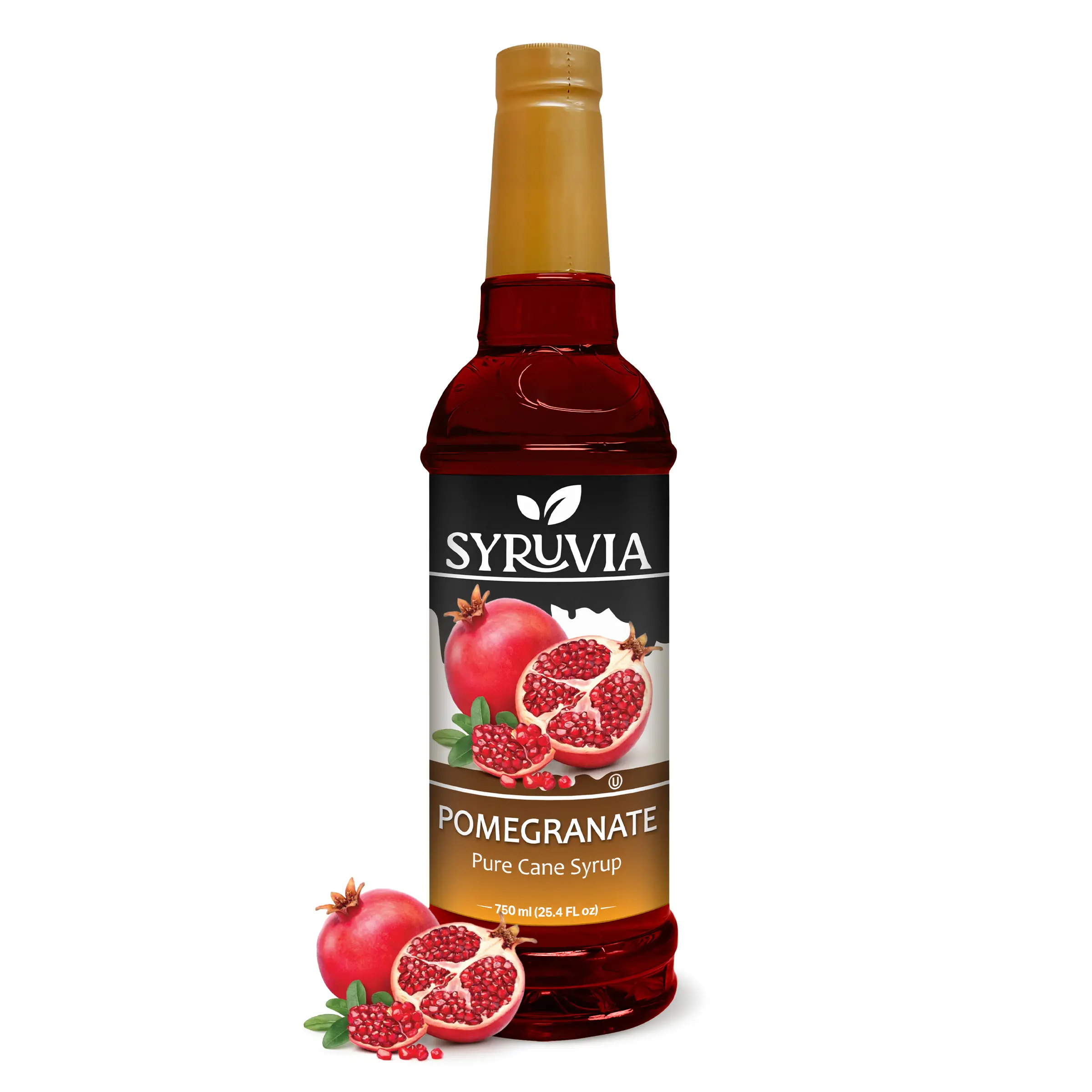 Syruvia Pomegranate Fruit Syrup - Premium 25.4 fl oz (750ml) Ambient Plastic Bottle Sweetener for Tea, Desserts, Cocktails - Kosher, Gluten Free