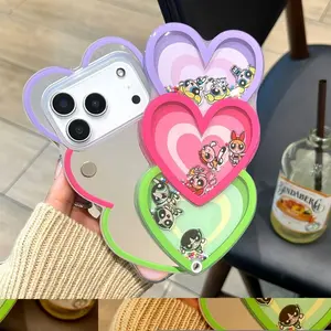 The Powerpuff Girls Iphone Case Cartoon 3D Love Crossbody Lanyard Phone Case for Iphone17Promax 16Pro 15 14 13 12