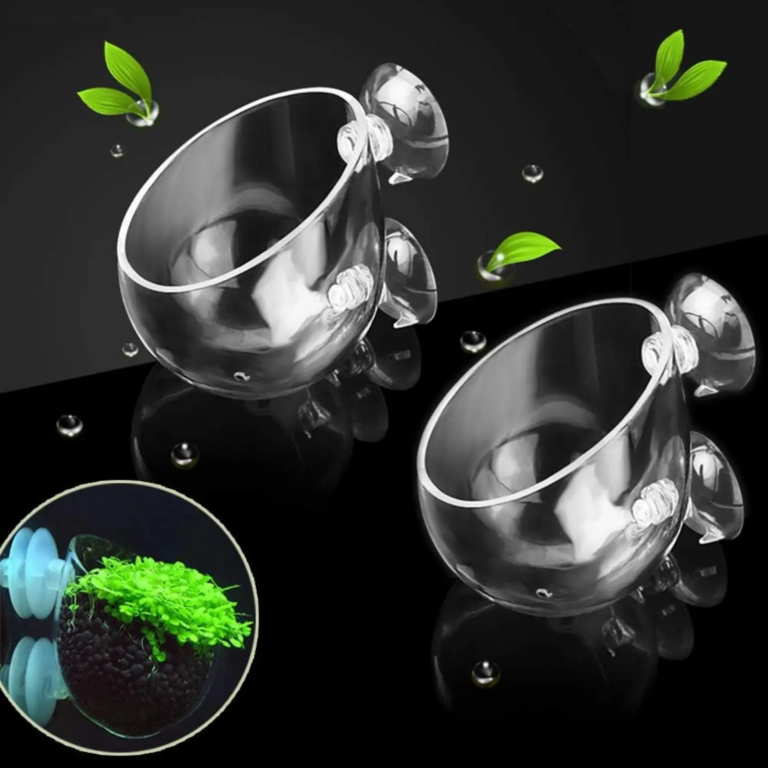 4/2Pcs Crystal Glass Aquatic Plant Pot, Planter, Red Shrimp Live Plants Fish Tank Holder with 4X Suction Cups for Aquarium Decoration - Home Improvement.