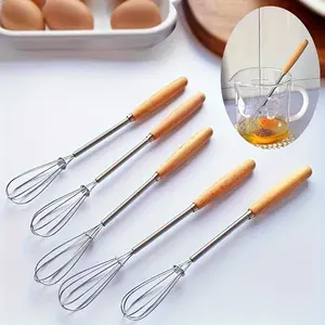 1/3pcs, Whisk with Solid Wood Handle, Kitchen Mini Egg Beater, Milk Whipper Wire Whisk for Blending, Whisking, Beating, or Stirring, Baking Tools