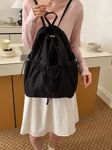 Large Capacity Nylon Drawstring Backpack, Preppy Style, Lightweight, Suitable for Students, Shopping, Daily Use, All Seasons