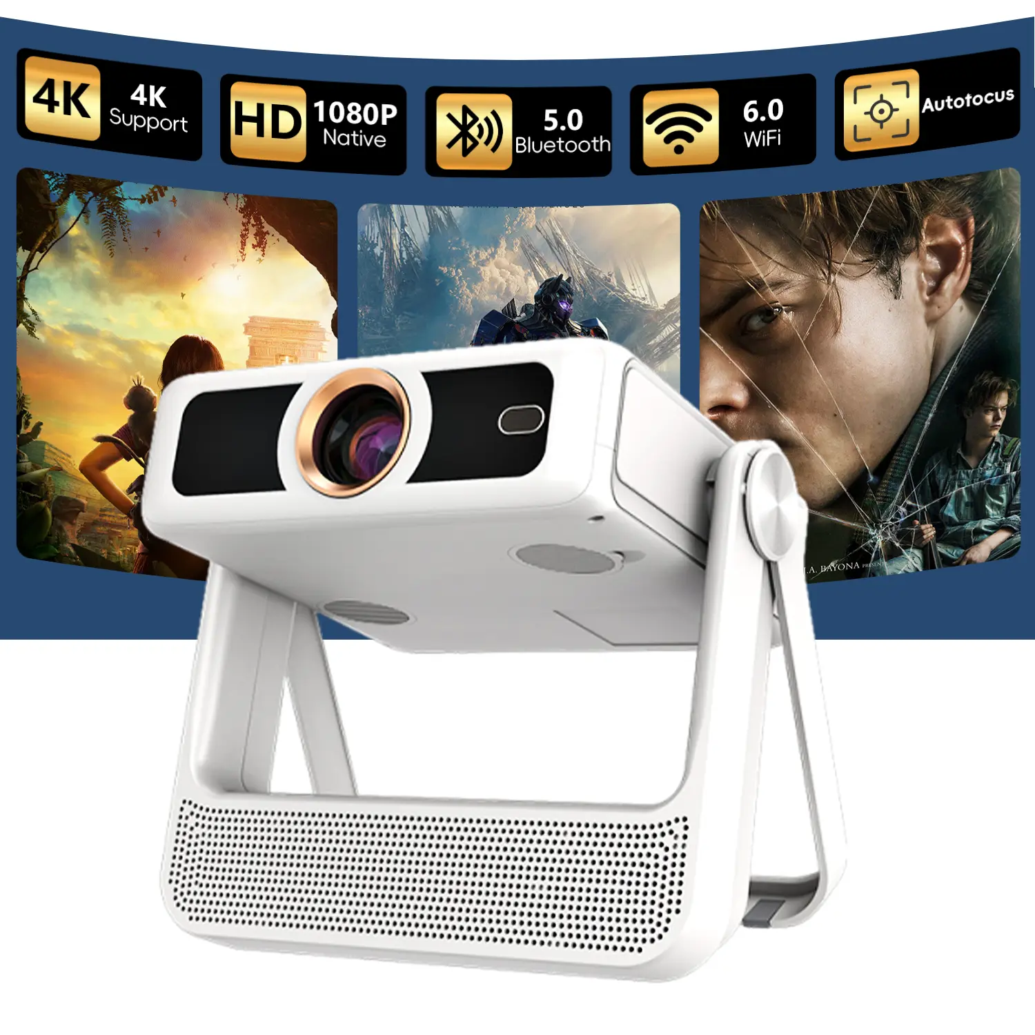 XBJ2026 Official New Upgrade A5PRO Projector Home Use Ultra HD Can Connect to Phone and Computer Bedroom Living Room Home Theater Auto Electronic Focus All-in-One Stand Smart Projector