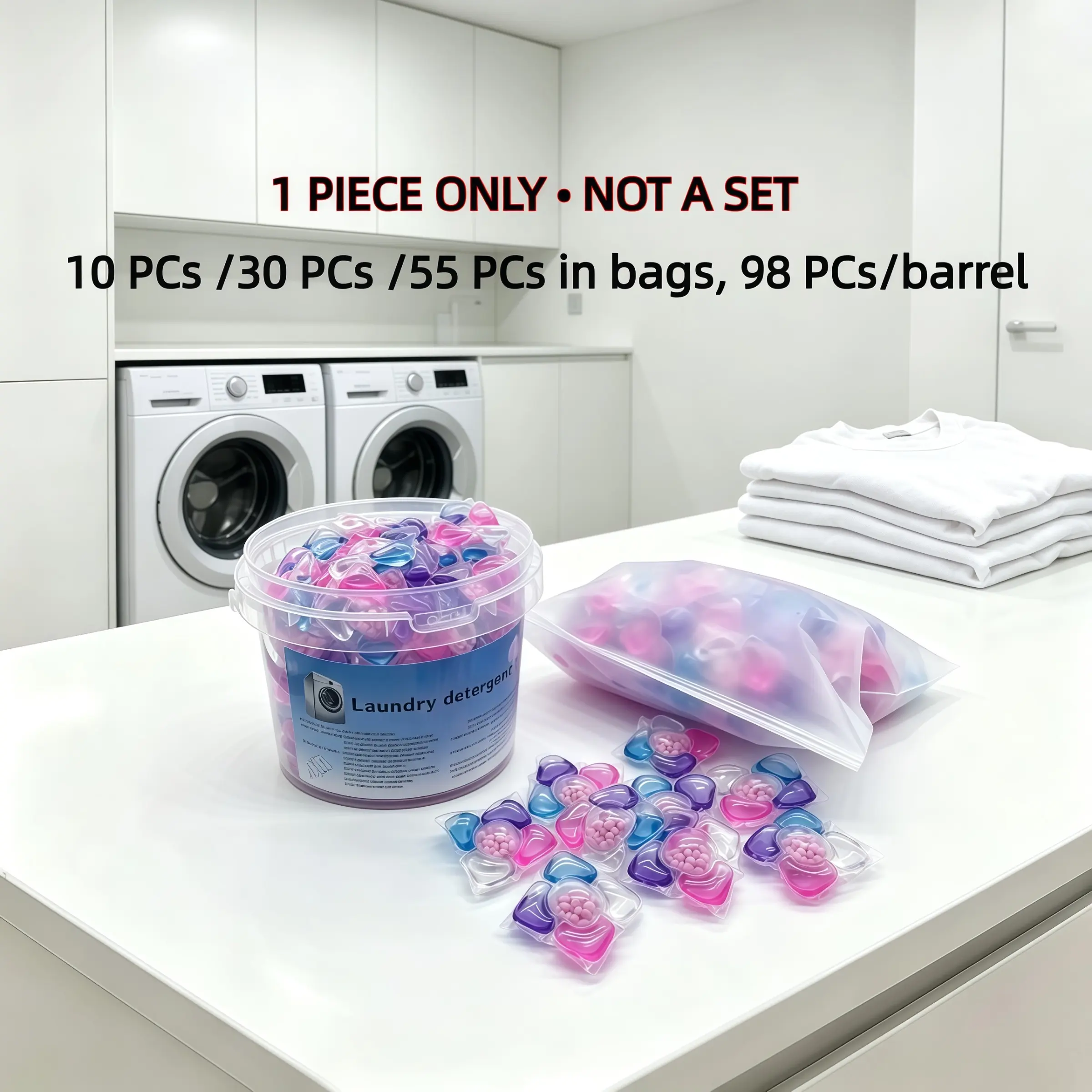 🔥5-In-1 Laundry Pods Scented Laundry Detergent Beads✨ 10/30/55Pcs Bag & 98Pcs Bucket💥Deep Clean, Tough Stain Removal, Color Protection, Fabric Softener, Long-Lasting Fresh Scent🧼