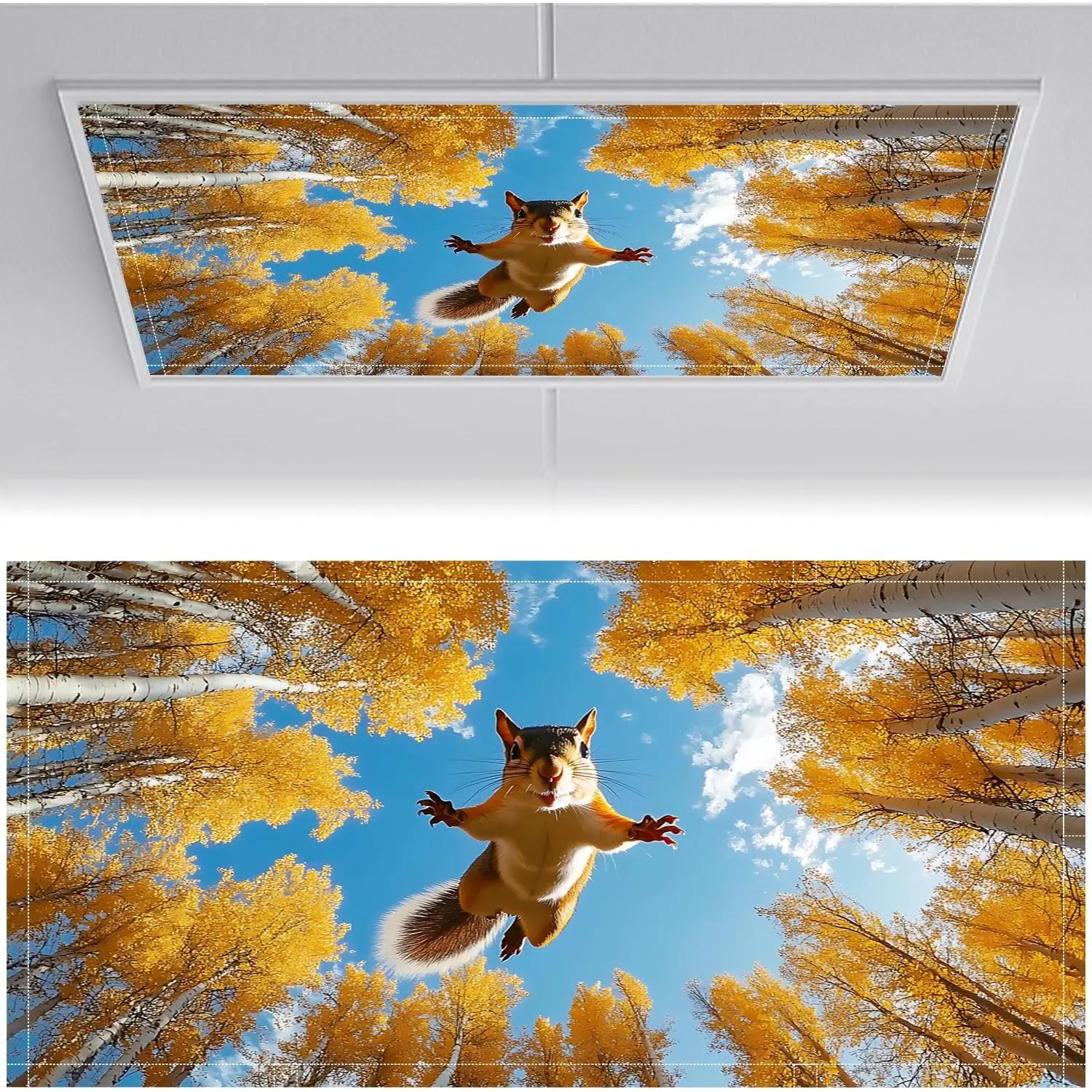 Fluorescent Magnetic Ceiling Light Covers 2pcs Geometric & Stained Glass Designs for 2ft x 4ft Ceiling Lights for Classroom Office Home Woodland Squirrel 48"L x 24"W