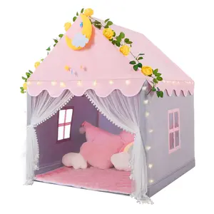 Gray Princess Play Tent for Kids with Mat, Star Lights, and Mesh Curtains – Perfect Indoor Playhouse for Girls, Ideal Gift for Children