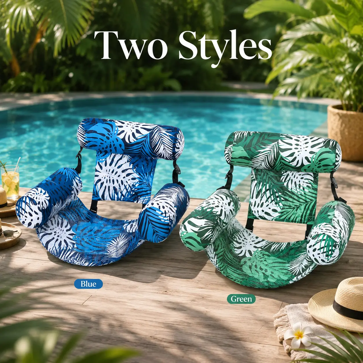 Adult Mesh Pool Lounger Set of 2, Floating Water Chairs with Comfortable Back Support, Stable Reclining Design for Summer Swimming and Vacation Use